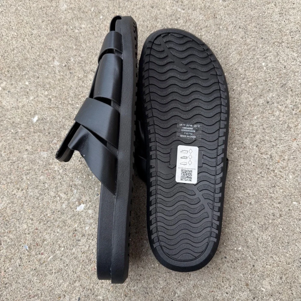 ASOS DESIGN Mens Black Woven Basketweave Slides Sandals US 12 EU 46 NEW